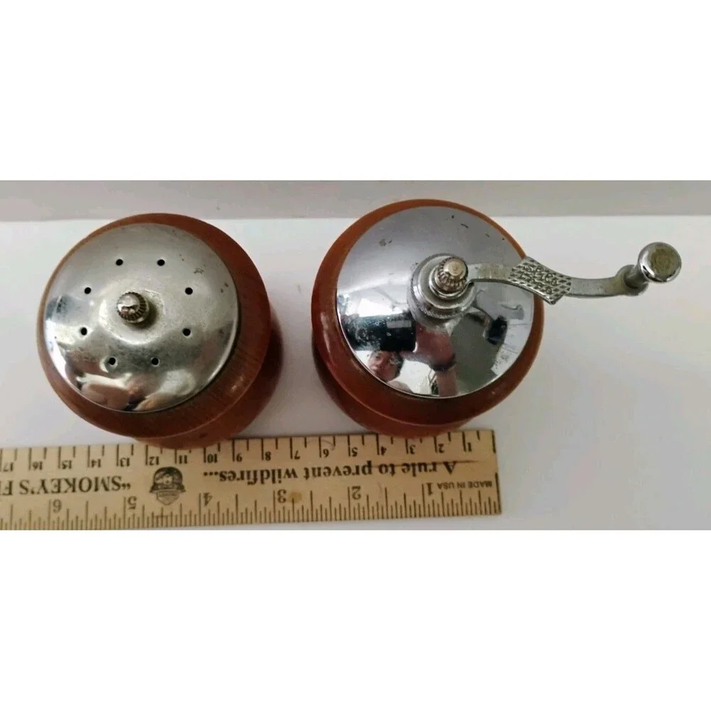 Vintage George S Thompson Salt Shaker Pepper Mill Set Los Angeles Calif Mini MCM